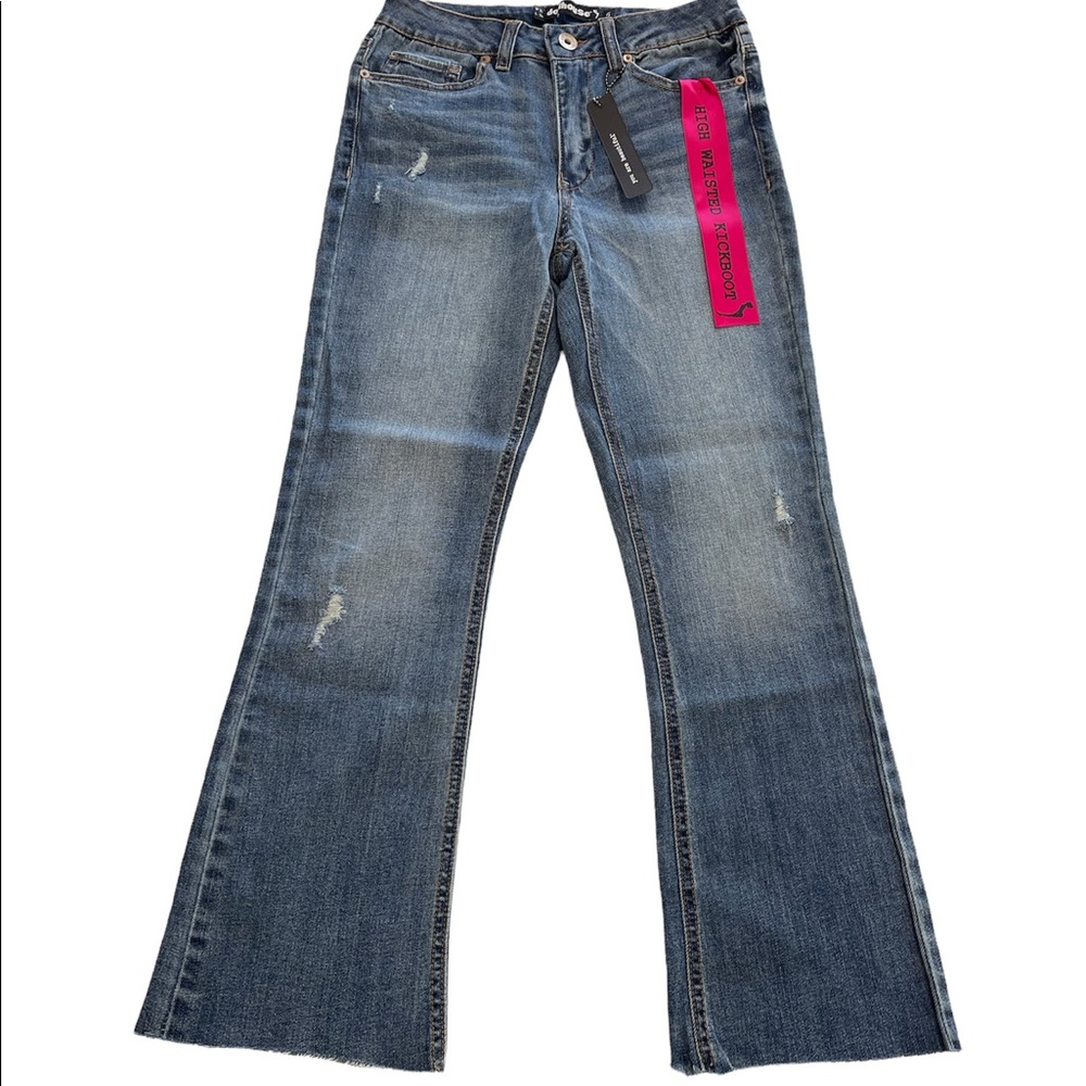 Dollhouse Jeans High Waist Kickboot Raw Hem Distressed Blue NWT Juniors Size 5